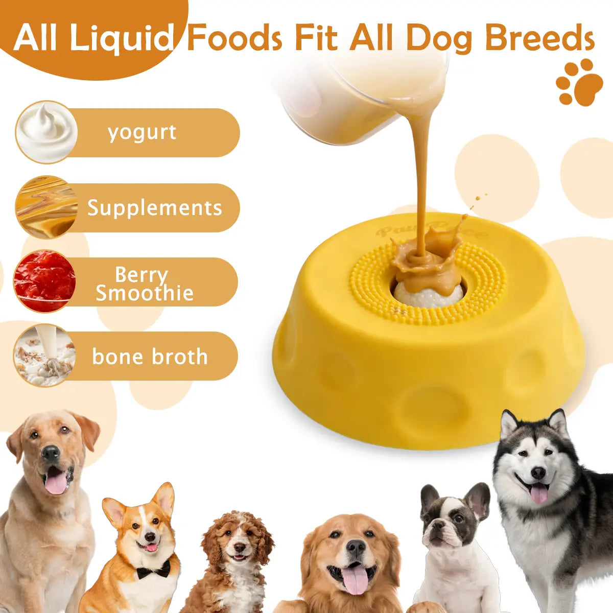 Pawpace Multi Purpose Dog Bowl,Dog Liquid Slow Feeder,Lick Bowl with Ball ,Oral Hygiene & Tongue Cleaning,8 Suction Cups,No Mess Liquid Treat Enrichment Bowl for Dogs,Summervibes,Petlovers