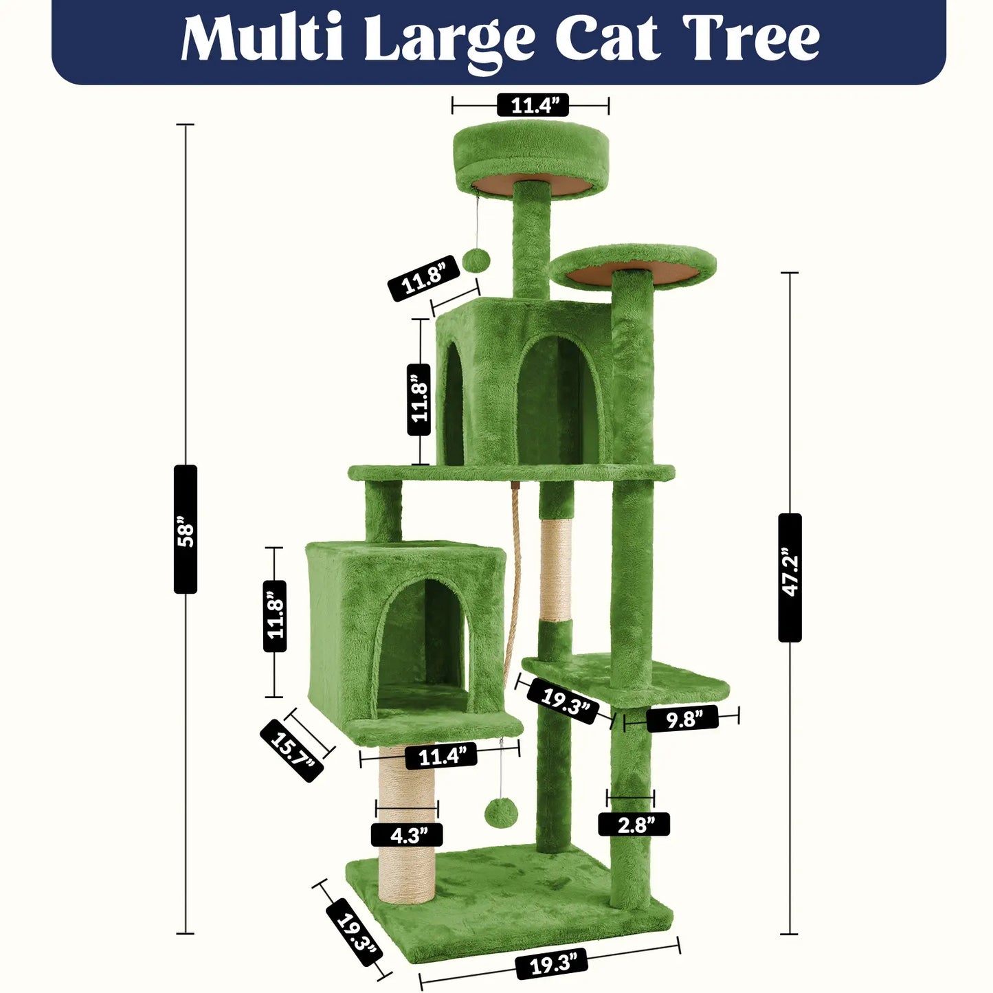 [Summer Vibes] Wecharmer Cat Tree / Tower for Indoor with Green Leaves, Cat Condo Cozy Plush House with Hang Ball, Pet Furniture with Scratching Posts Cat Tree