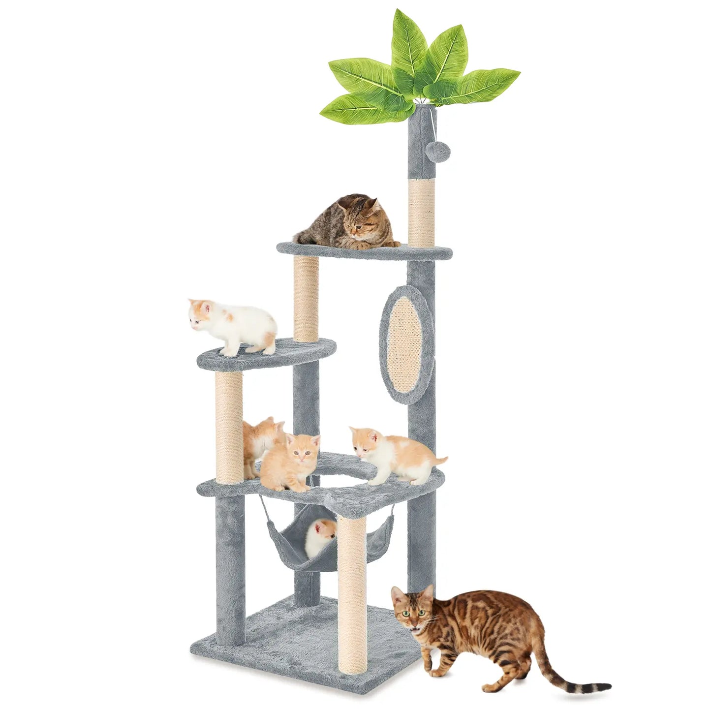 [Summer Vibes] Wecharmer Cat Tree / Tower for Indoor with Green Leaves, Cat Condo Cozy Plush House with Hang Ball, Pet Furniture with Scratching Posts Cat Tree