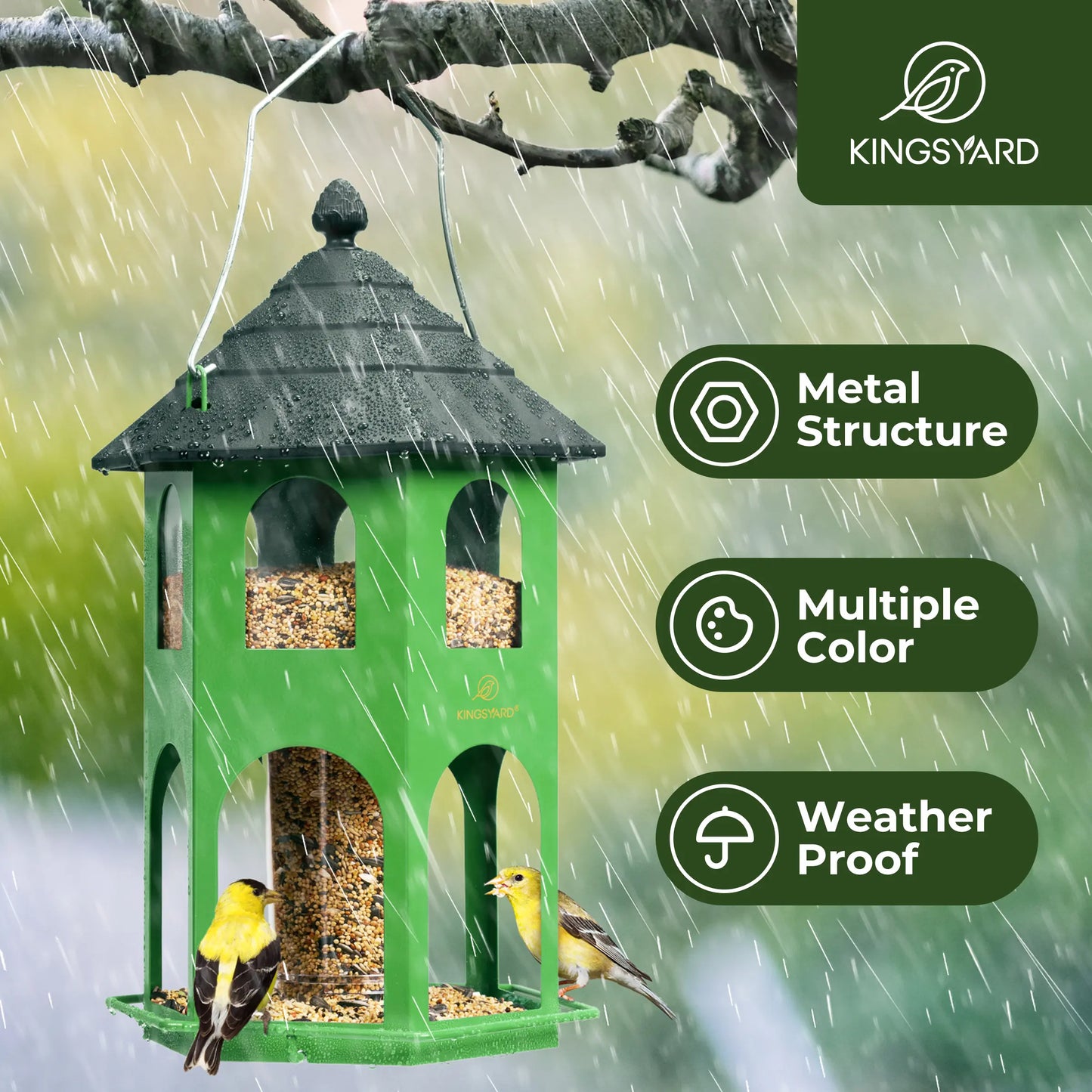 [Summervibes]Kingsyard Spring Migration 2026 Metal Bird Feeder for Backyard Nature Watching 4Lb Large Capacity with Circular Perch Durable Weather-Resistant Design