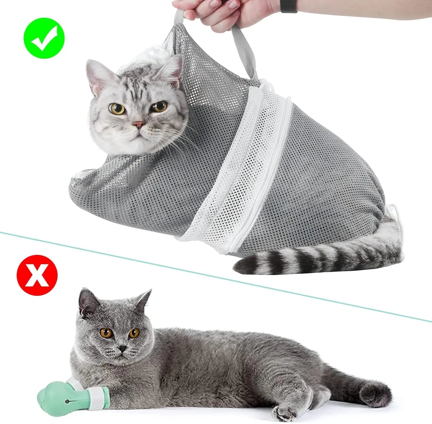 Cat Bath Mesh Bag, Portable Mesh Shower Bag, Cute Safe Adjustable Drawstring Design Travel Bathing Bag for Cats Grooming, Grooming Supplies，Nail Trimming, Injection， Bath Accessory, Pet Tools Summervibes