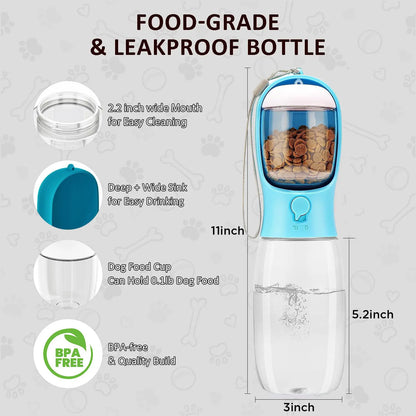 Dog Water Bottle with Food Container, Travel Puppy Water Bowl, Portable Pet Dispenser, Dog Stuff Accessories Items, Automatic Feeder Feeding, Puppy Essentials Necessities for Yorkie Chihuahua Cat Walking and Hiking