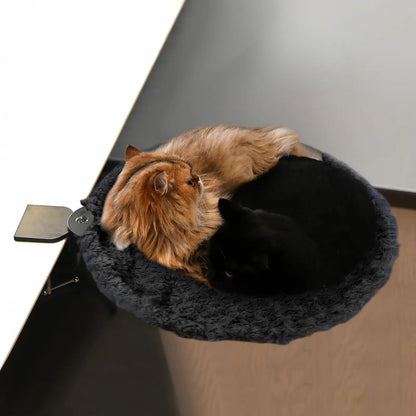 Buttonwoodnest Cozy Cat Bed Climbing Tree Removable Nest and Foldable Bed with Strong Frame Holds 30 Lbs Clip-On Perch Detachable Washable Plush Bed Grey Black Cream for Desk Windowsill Bed Less than 2Inches Thick - Home