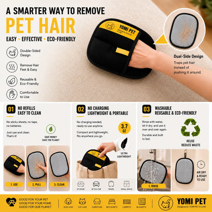 YOMI PET Hair Remover Electrostatic Gloves Two-Way Brush Sticky Hair Remover Cat Hair Dog Hair Glover Grooming Removal Cleaning