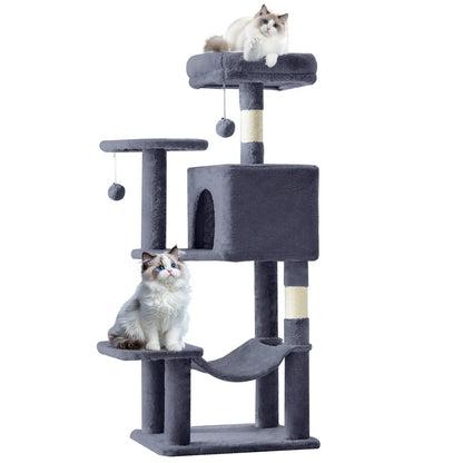 Pettrove Cat Tree Tower for Indoor Cats, Tall Multi-Level Pet Furniture, Stable Kitty Play House with Sisal Scratching Post, Large Condo, Climbing Ladder, Plush Toy for Kitten Cat Treehouse