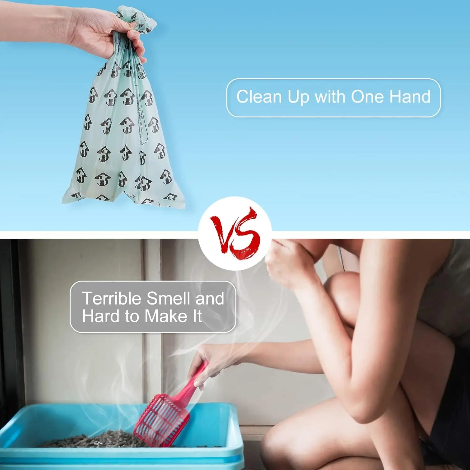 【Deals for You】Cat Litter Scooper with Holder, Cat Litter Shovel with Refill 45 Bags(3 Boxes of 15 Bags), Large Capacity Cat Scooper Portable Shovel