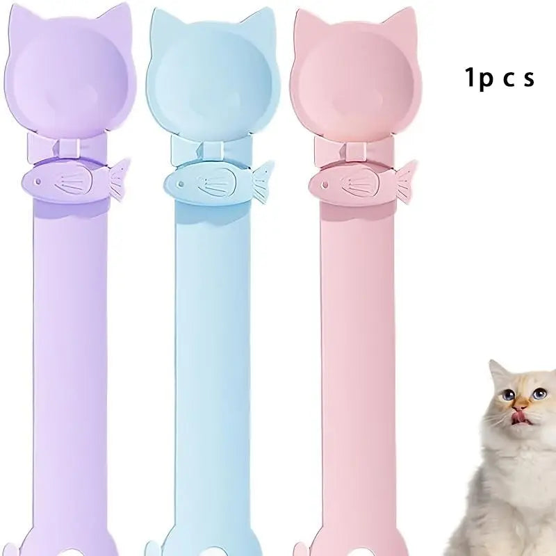 Cat Head Design Food Dispenser Spoon, 1 Count Long-Handle Licking Food Spoon, Cat Food Feeding Supply for Daily Use Tools