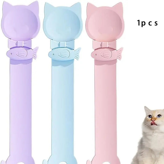 Cat Head Design Food Dispenser Spoon, 1 Count Long-Handle Licking Food Spoon, Cat Food Feeding Supply for Daily Use Tools