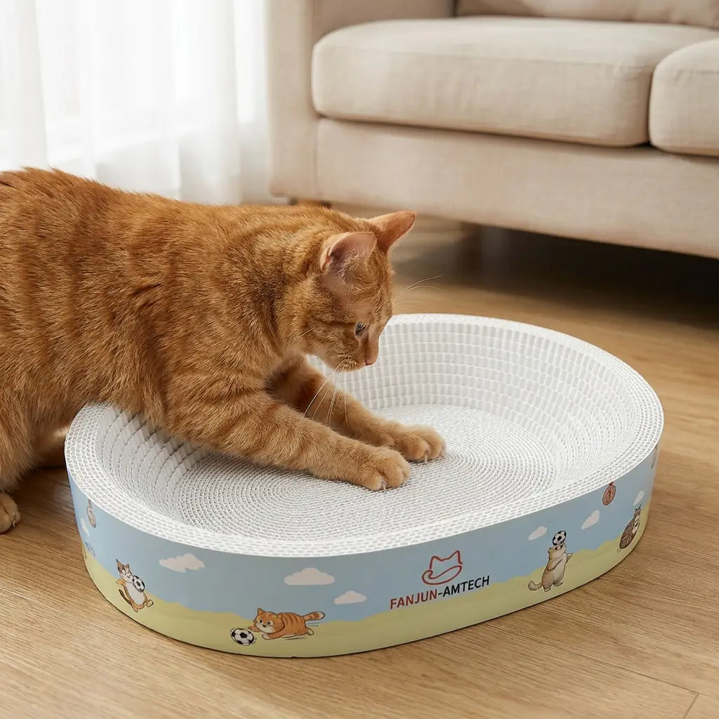 Summervibes Petlovers FANJUN-AMTECH 2-In-1 Cartoon Cat Scratcher Bed,Play & Rest Design, No Paper Scraps, Wear-Resistant, Anti-Overturning, High-Hardness Plant Fiber Corrugated Paper, Plastic-Free, Safe Eco-Friendly Cool Cat Supply Outdoorfun