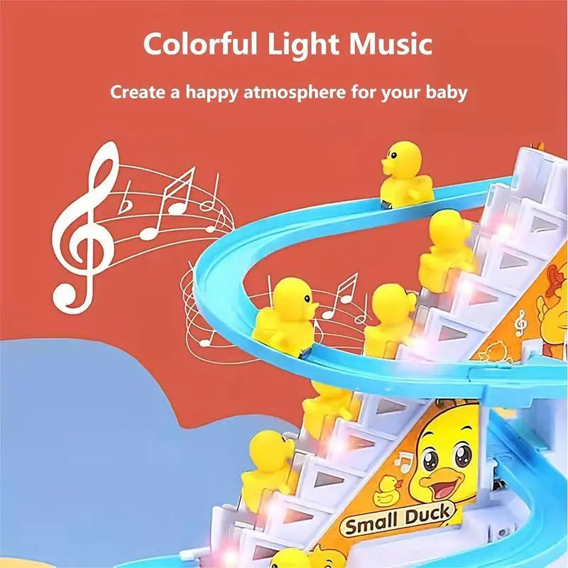 Small Ducks Climbing Toys, Electric Ducks Chasing Race Track Game Set with Nine Ducks, Playful Roller Coaster Toy with Led Flashing Lights & Music