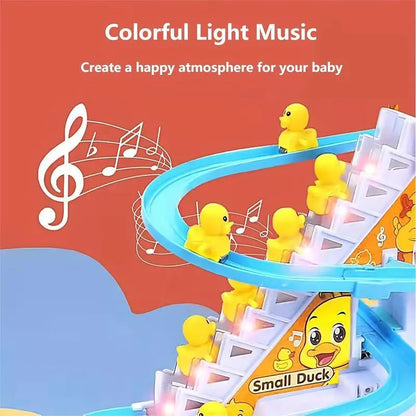 Small Ducks Climbing Toys, Electric Ducks Chasing Race Track Game Set with Nine Ducks, Playful Roller Coaster Toy with Led Flashing Lights & Music