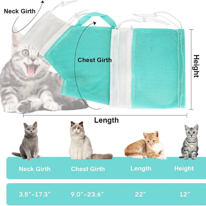 Cat Bath Mesh Bag, Portable Mesh Shower Bag, Cute Safe Adjustable Drawstring Design Travel Bathing Bag for Cats Grooming, Grooming Supplies，Nail Trimming, Injection， Bath Accessory, Pet Tools Summervibes