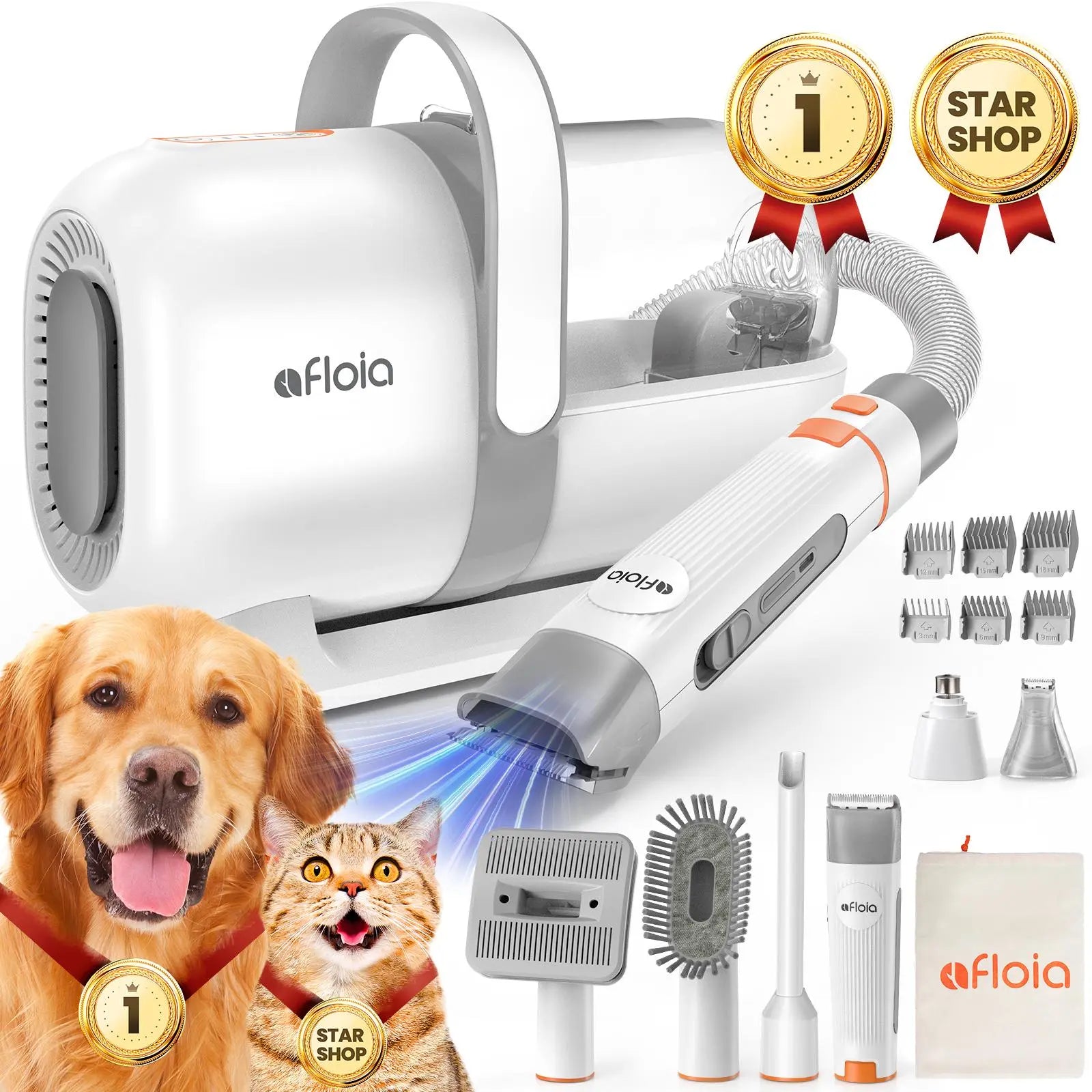 【Limitedtimeflashsale】Afloia Dog Grooming Kit, Pet Grooming Vacuum & Dog Clippers & Dog Brush for Shedding with Vacuum Grooming Tools, Low Noise Dog Vacuum Hair Remover Pet Grooming Supplies Paw Trimmer
