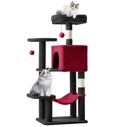 Pettrove Cat Tree Tower for Indoor Cats, Tall Multi-Level Pet Furniture, Stable Kitty Play House with Sisal Scratching Post, Large Condo, Climbing Ladder, Plush Toy for Kitten Cat Treehouse