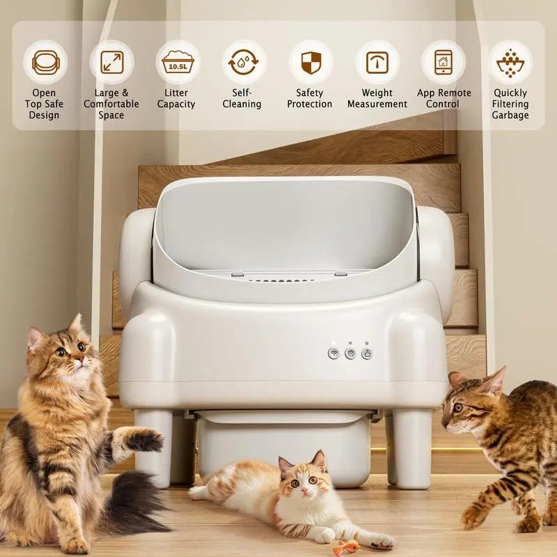 TAYACICY Smart Self-Cleaning Litter Box for Multiple Cats | 10.5L Bin, Open-Top Design, Dual Safety Sensors, Cat Litterbox (Only Supports 2.4G Wifi) Summervibes