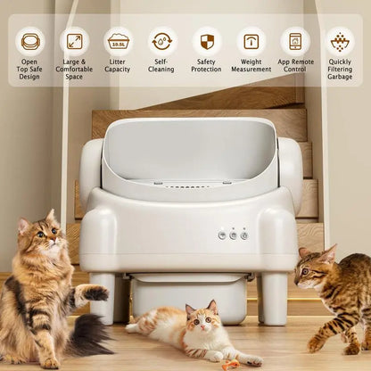 TAYACICY Smart Self-Cleaning Litter Box for Multiple Cats | 10.5L Bin, Open-Top Design, Dual Safety Sensors, Cat Litterbox (Only Supports 2.4G Wifi) Summervibes