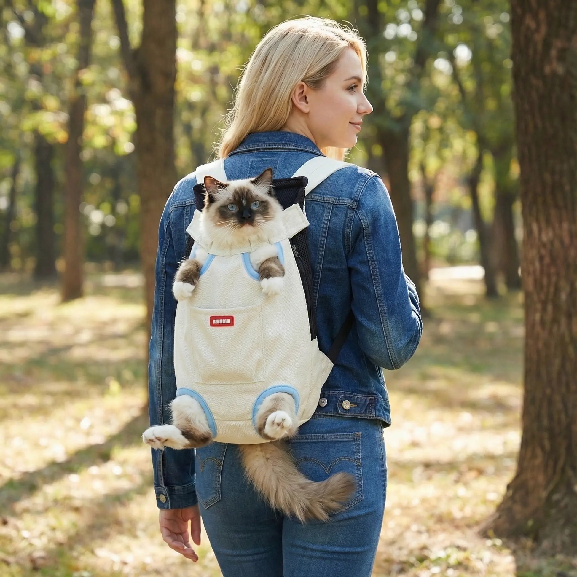Smartwell Hands-Free Pet Carrier Backpack for Small Dogs and Cats Adjustable Legs Out Front Facing Pouch for Travel Hiking Walking Cat Bag