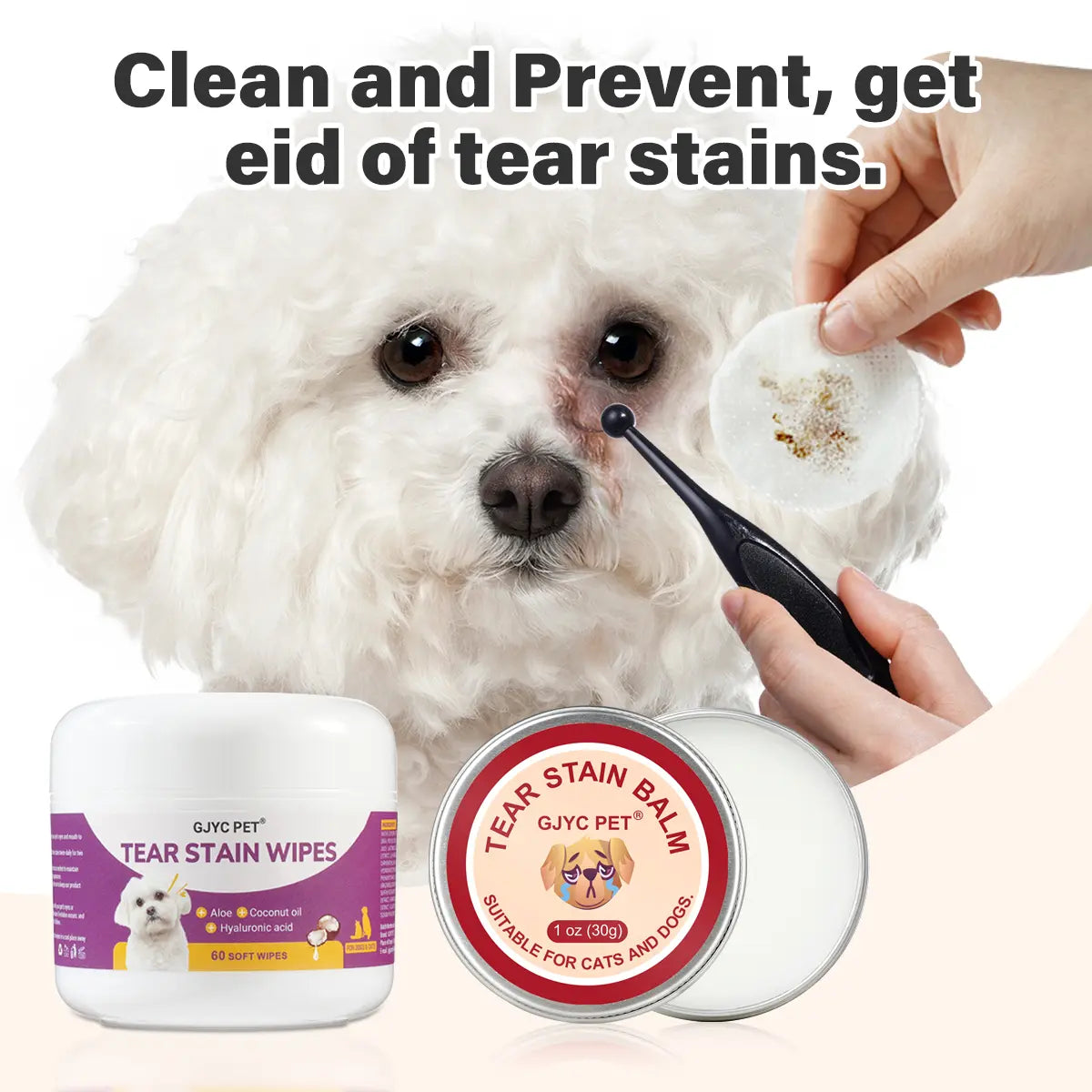 GJYC PET Pet Tear Stain Protection Cream with Professional Brushing for Dog and Cat Eye Care, Natural Anti-Tear, Gentle Cleaning, Removes Tear Stains from Dogs and Cats, Remarkable Effect without Irritation Calming Dog Tear Stain Remover Outdoorfun