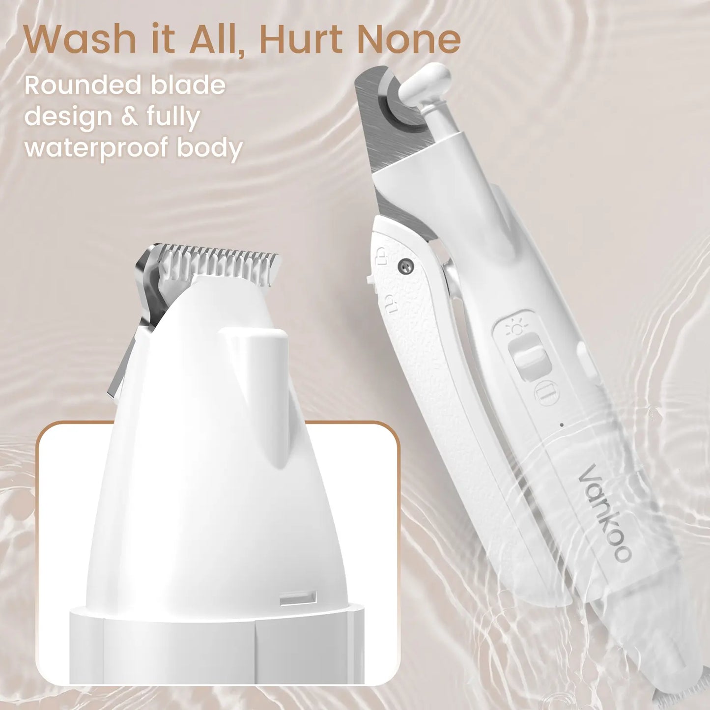 Vankoo 2-In-1 Dog Nail Clipper & Paw Hair Trimmer Kit with LED Light, Pet Paw Trimmer Rechargeable & Waterproof – Small Dog Grooming Clippers– Safe for Dogs & Cats Low Noise Pet Shaver Christmas Gift