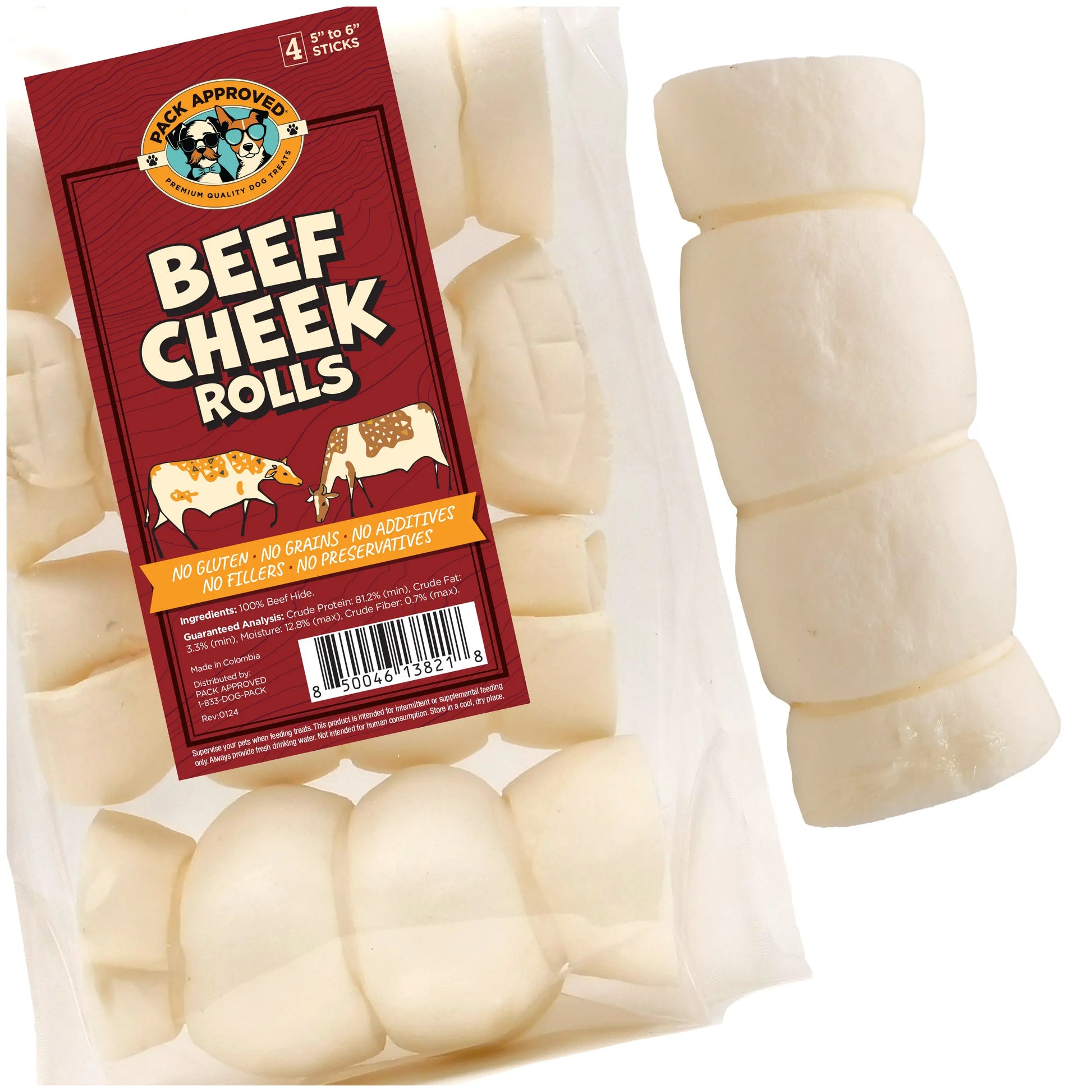 Pack Approved Beef Rolls Dog Treats - Made from 100% Beef Hide - Natural Ingredients - Supports Dental Health