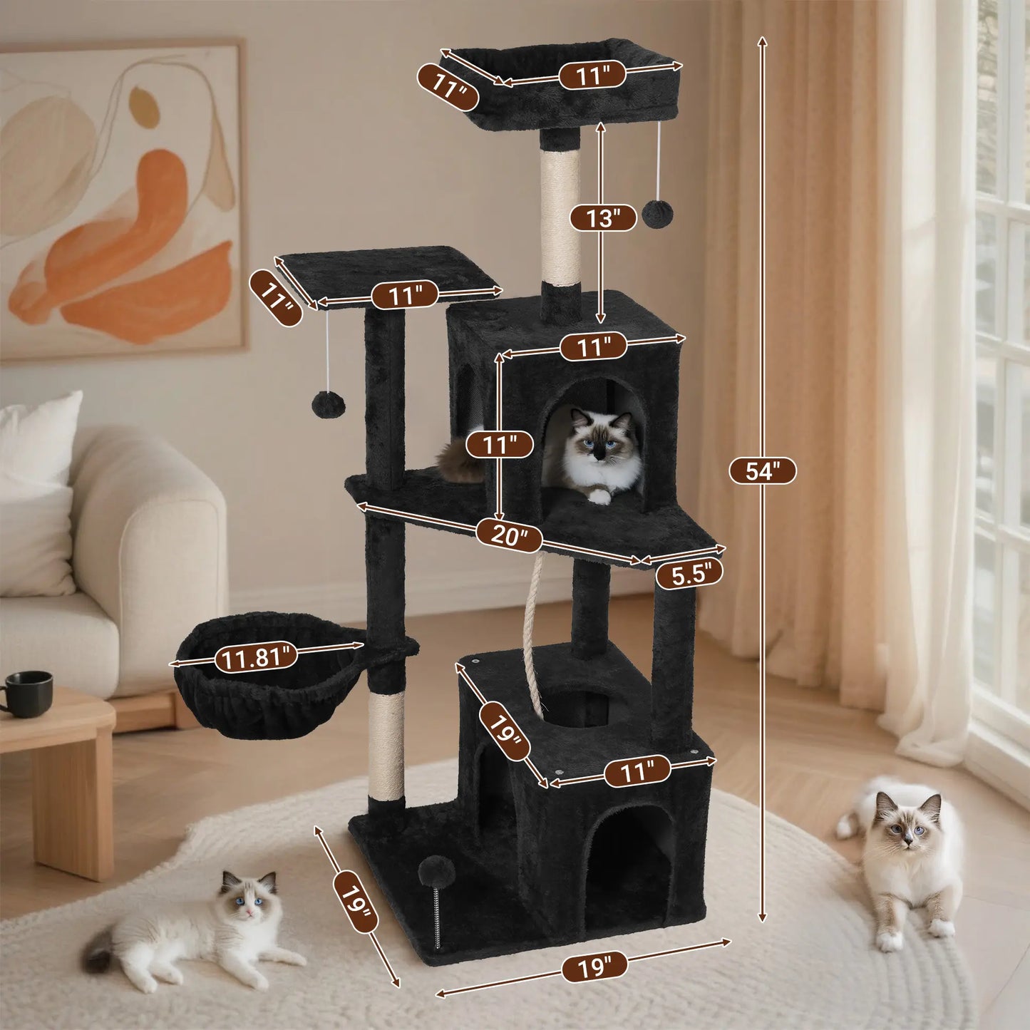 [Summer Vibes] Wecharmer Cat Tree / Tower for Indoor with Green Leaves, Cat Condo Cozy Plush House with Hang Ball, Pet Furniture with Scratching Posts Cat Tree