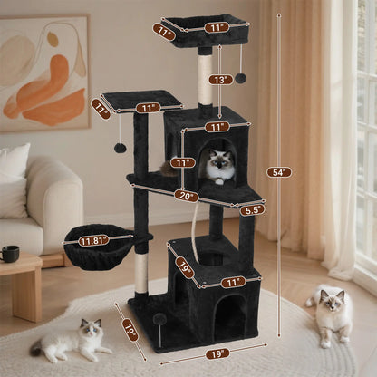 [Summer Vibes] Wecharmer Cat Tree / Tower for Indoor with Green Leaves, Cat Condo Cozy Plush House with Hang Ball, Pet Furniture with Scratching Posts Cat Tree