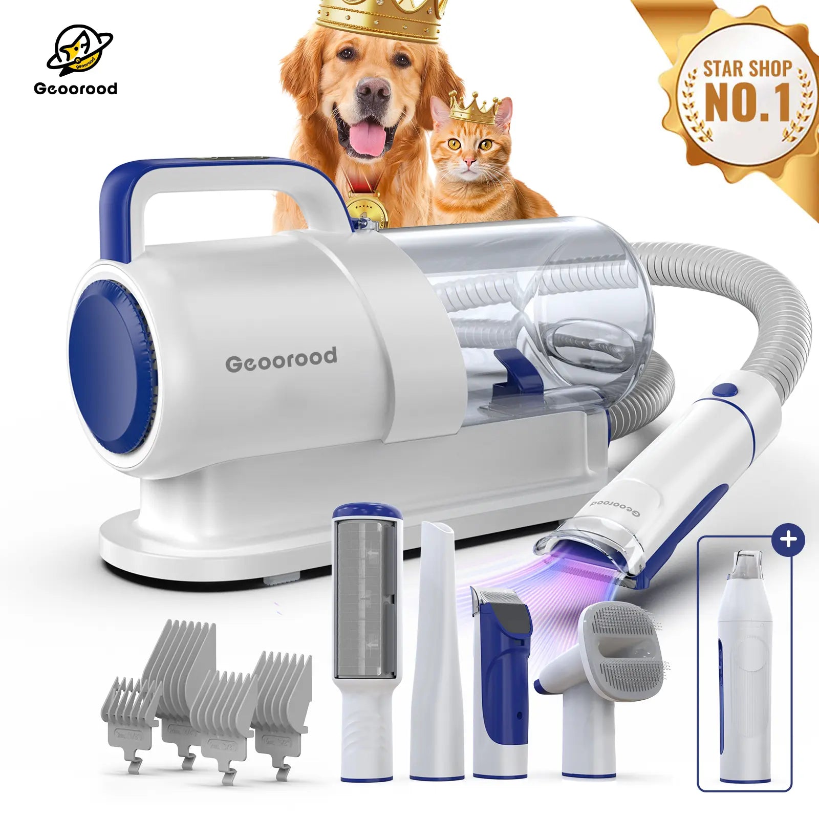 Geoorood Dog Grooming Vacuum Kit with 13000Pa Suction Power & 2.2L Dust Collection for Furry Animal Cleaning Summervibes Petlovers