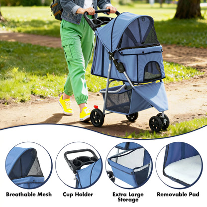 Sweetcrispy 3-Wheel Pet Stroller Dog and Cat Stroller Breathable Mesh Lightweight Travel Carrier Waterproof & Foldable Design Storage Basket Black for Daily Walks & Outdoor Use