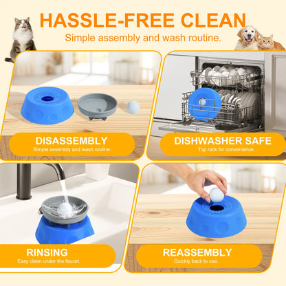 #Summervibes 3-In-1 Suction Slow Feeder Dog Bowl, No-Spill Licking Mat with Built-In Treat Ball & Cleaning Brush, Interactive Anti-Slip Dog Bowl for Yogurt, Peanut Butter & Liquid Treats