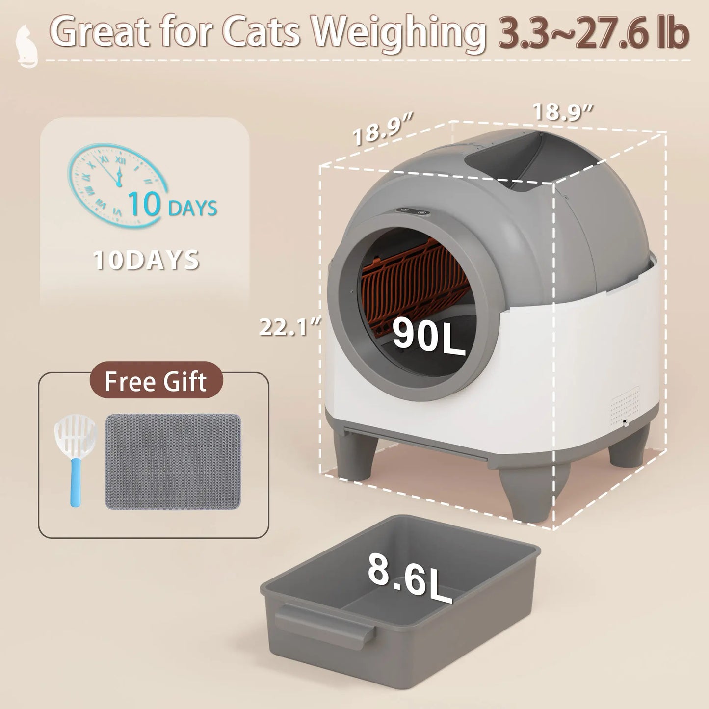 Warcat Smart Low-Noise Auto-Cleaning Litter Box 90L Self Cleaning Cat Litter Box App-Controlled via 2.4G Wifi with Smart Sensors, Safety Protection, Easy Maintenance, Easy Setup & Clean #Summervibes #Petlovers