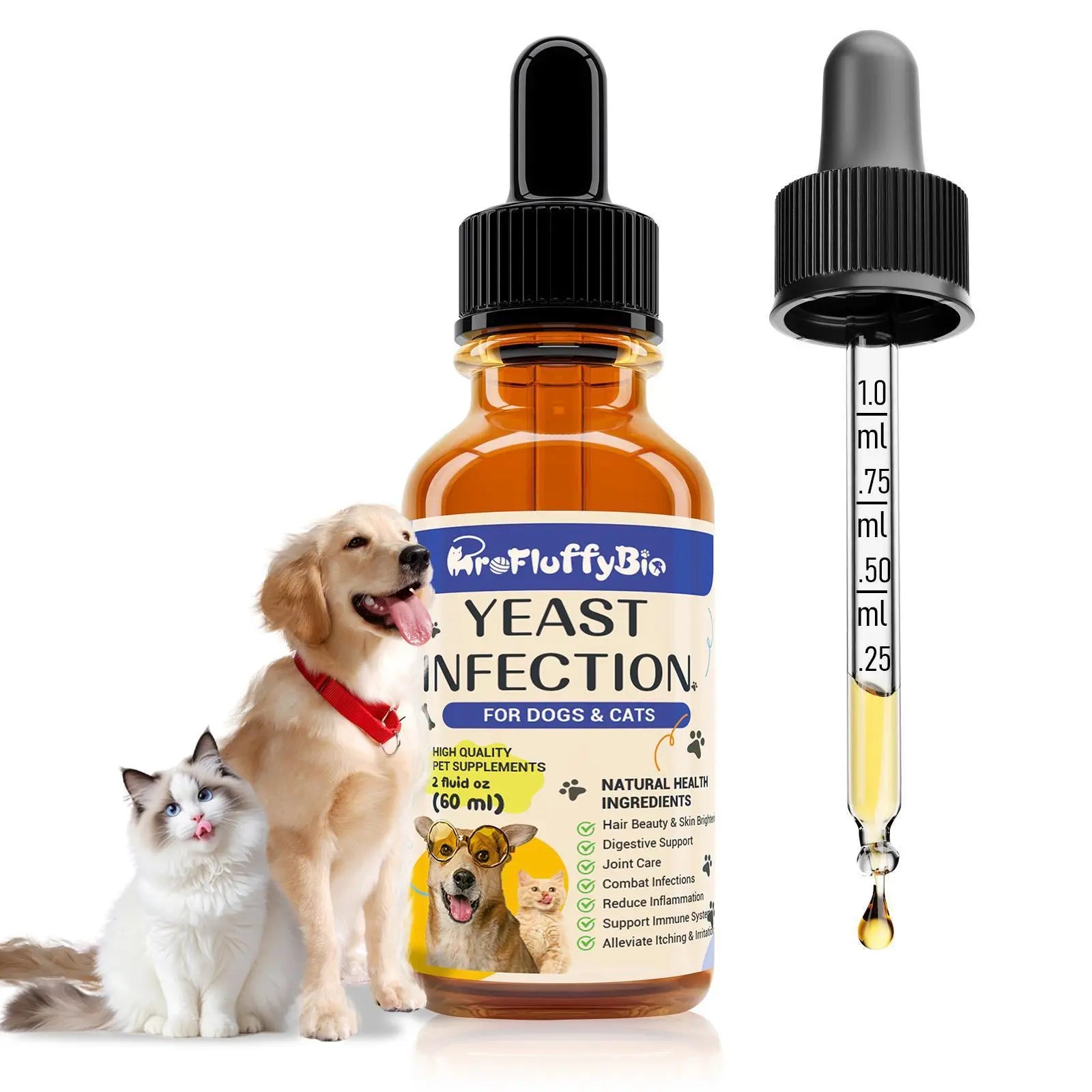 Profluffybio Natural Dog Yeast Infection Treatment - Itchy Skin & Ear Relief, Reduces Inflammation & Irritation, Soothes Allergy Symptoms - Herbal Supplement Drops for Dogs' Healthy Itch Relief (2 Oz)