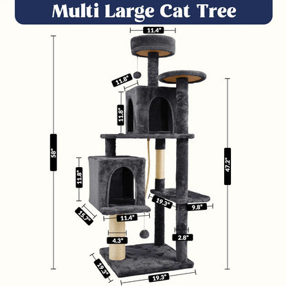 [Summer Vibes] Wecharmer Cat Tree / Tower for Indoor with Green Leaves, Cat Condo Cozy Plush House with Hang Ball, Pet Furniture with Scratching Posts Cat Tree