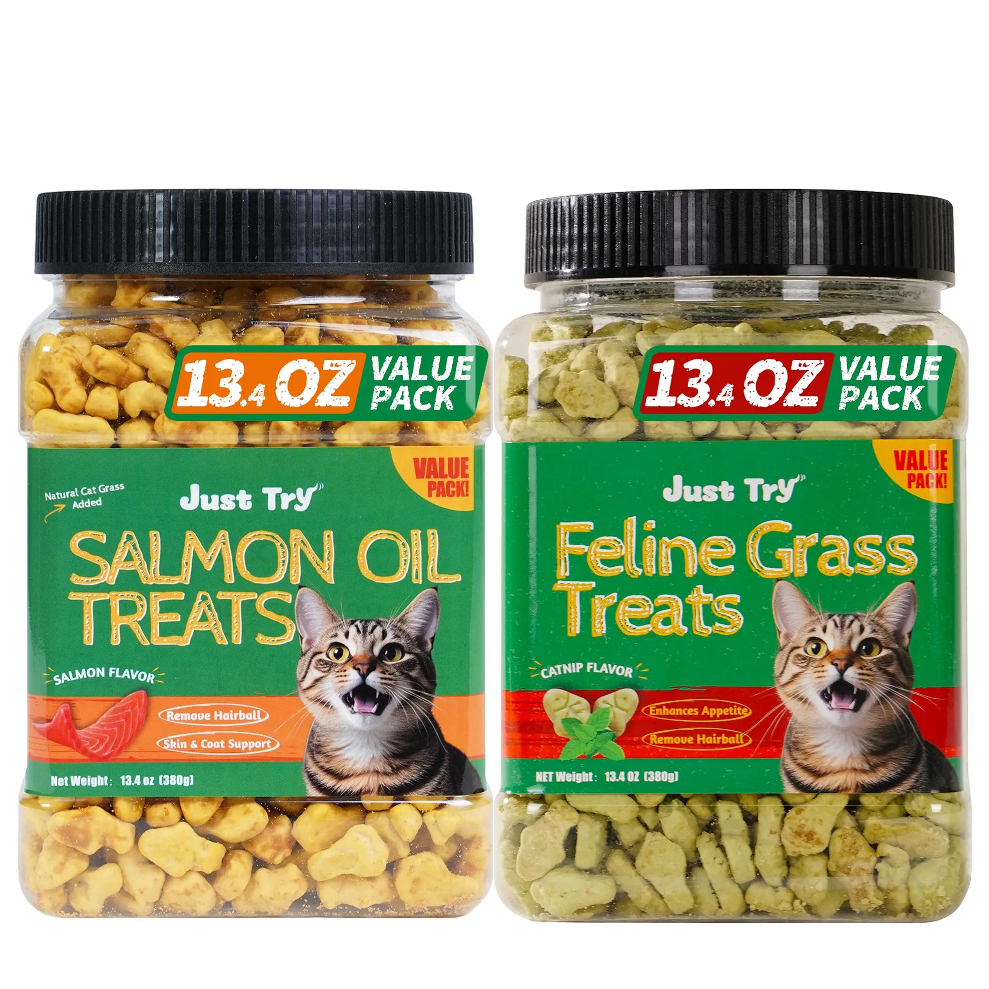 【Petlovers】Just TRY 13.4 OZ Cat Grass Treats Natural Salmon Flavor Healthy Cat Snacks Training Biscuits Catnip for Cats Dental and Hairball Control Treats Remedy Chews#Summervibes#Petlovers