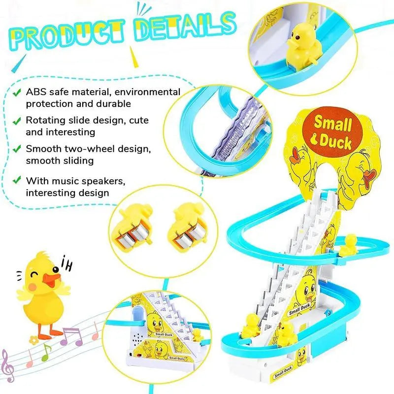 Small Ducks Climbing Toys, Electric Ducks Chasing Race Track Game Set with Nine Ducks, Playful Roller Coaster Toy with Led Flashing Lights & Music