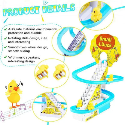 Small Ducks Climbing Toys, Electric Ducks Chasing Race Track Game Set with Nine Ducks, Playful Roller Coaster Toy with Led Flashing Lights & Music