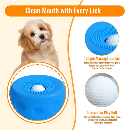 #Summervibes 3-In-1 Suction Slow Feeder Dog Bowl, No-Spill Licking Mat with Built-In Treat Ball & Cleaning Brush, Interactive Anti-Slip Dog Bowl for Yogurt, Peanut Butter & Liquid Treats