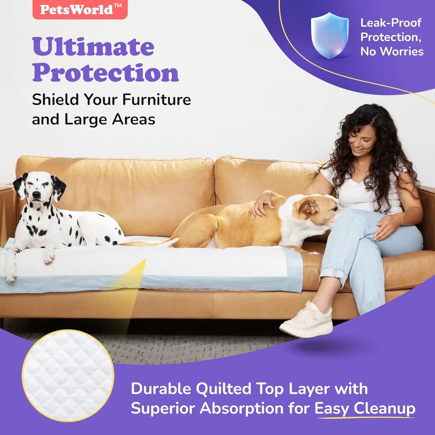 PETSWORLD Enormous Dog Training & Potty Pads, 37X54 Inch - Tear Resistant with Strong Leak-Proof Backing, Optional Adhesive Tape