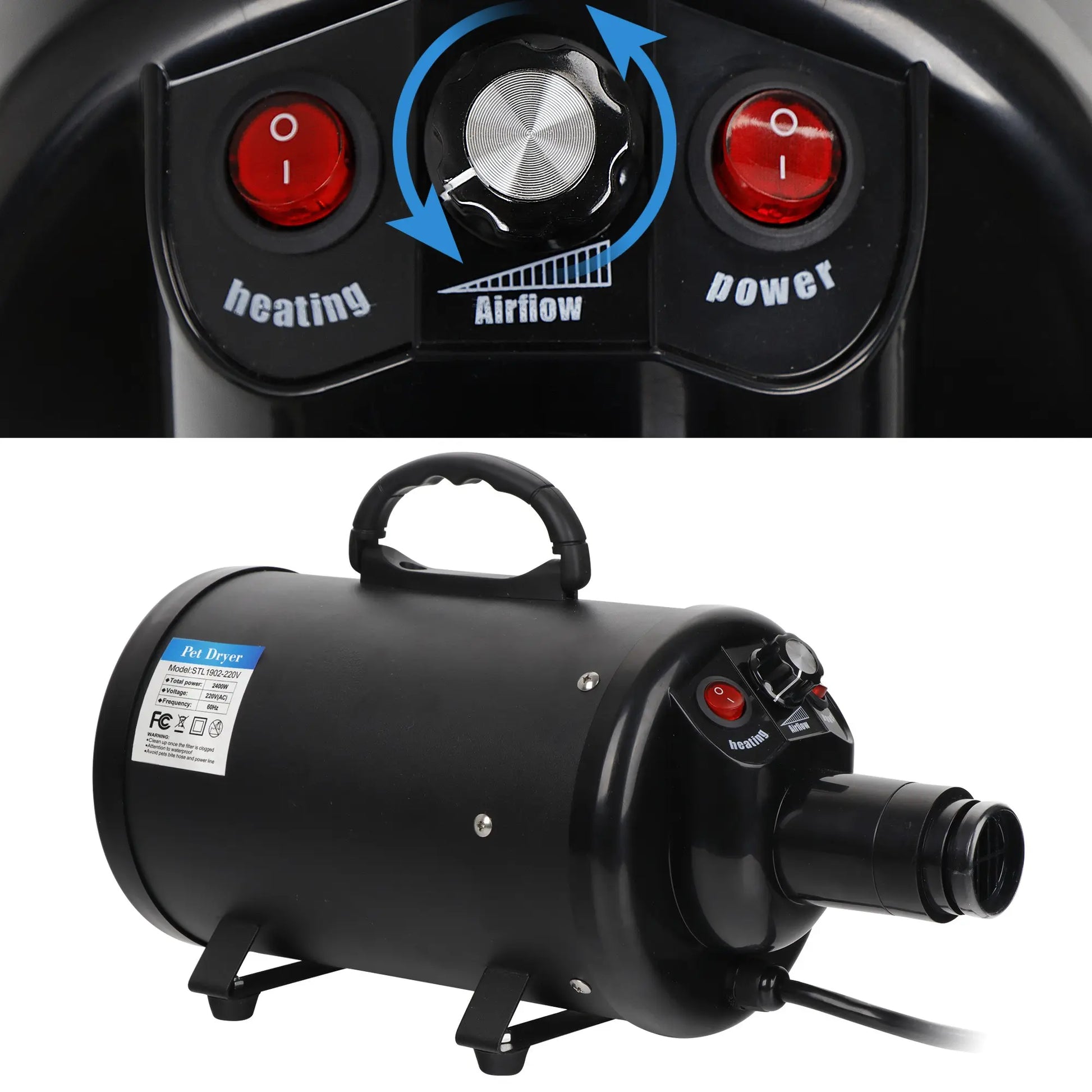 Professional Pet Grooming Hair Dryer - 2400W Portable Quick-Drying Variable-Speed Grooming Product with 4 Adjustable Nozzles, NOVA Model for Dogs (Grooming Tool), Grooming Products, Tools,Summervibes