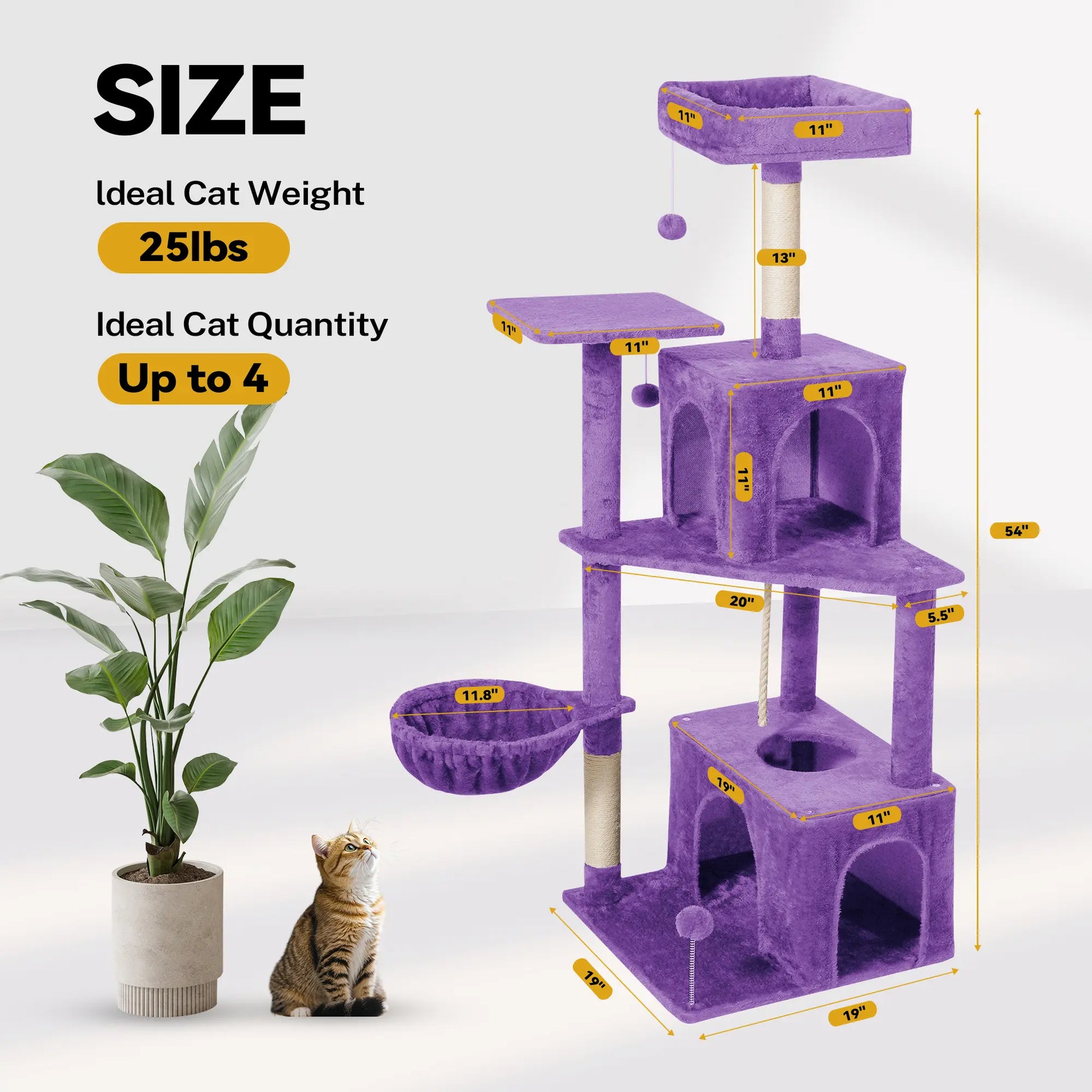 [Summer Vibes] Wecharmer Cat Tree / Tower for Indoor with Green Leaves, Cat Condo Cozy Plush House with Hang Ball, Pet Furniture with Scratching Posts Cat Tree
