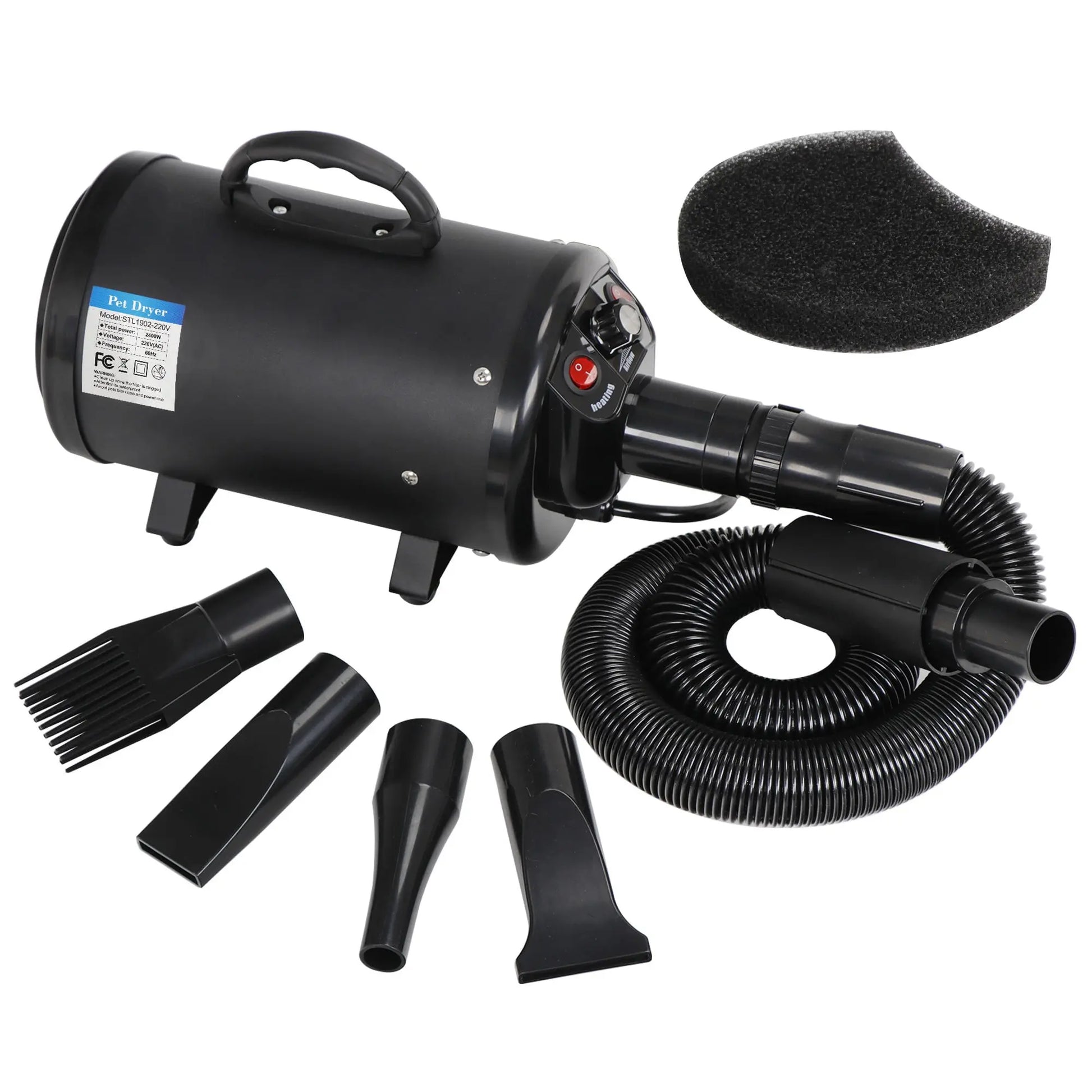 Professional Pet Grooming Hair Dryer - 2400W Portable Quick-Drying Variable-Speed Grooming Product with 4 Adjustable Nozzles, NOVA Model for Dogs (Grooming Tool), Grooming Products, Tools,Summervibes