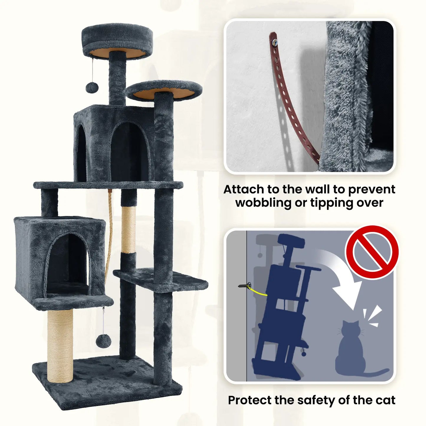 [Summer Vibes] Wecharmer Cat Tree / Tower for Indoor with Green Leaves, Cat Condo Cozy Plush House with Hang Ball, Pet Furniture with Scratching Posts Cat Tree