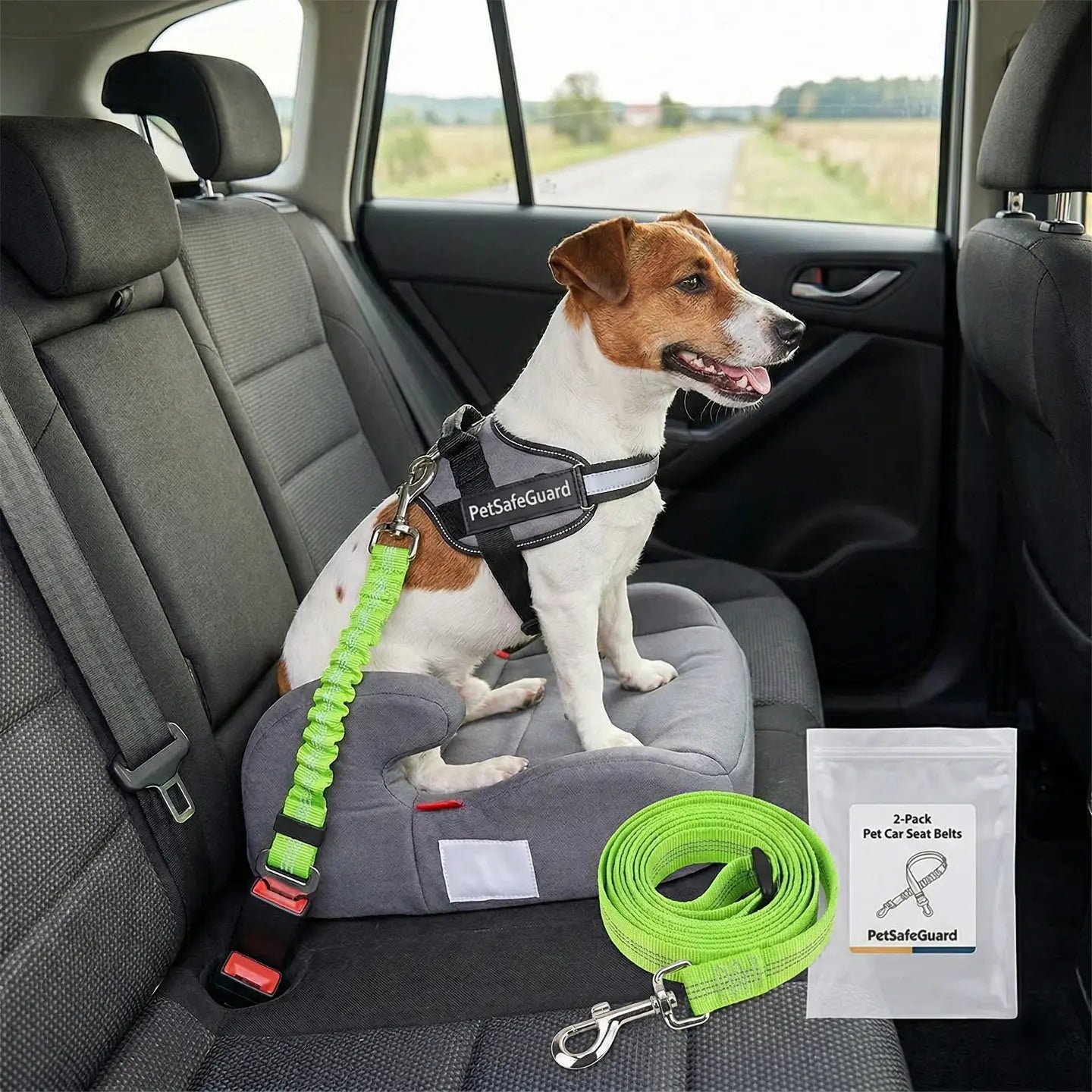 2-Pack Pet Dog & Cat Seat Belts for Cars, Adjustable Safety Leash/Harness Compatible with Vehicle Headrests