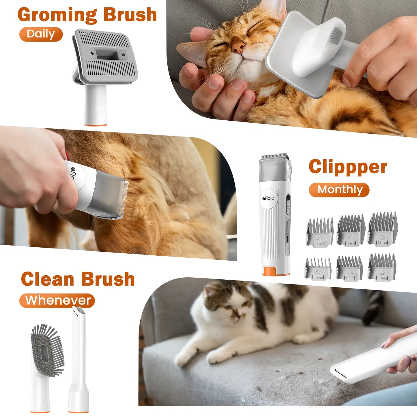 【Limitedtimeflashsale】Afloia Dog Grooming Kit, Pet Grooming Vacuum & Dog Clippers & Dog Brush for Shedding with Vacuum Grooming Tools, Low Noise Dog Vacuum Hair Remover Pet Grooming Supplies Paw Trimmer