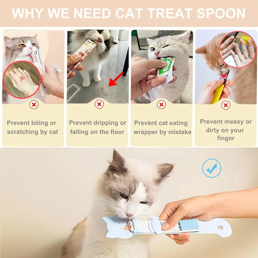 Cat Head Design Food Dispenser Spoon, 1 Count Long-Handle Licking Food Spoon, Cat Food Feeding Supply for Daily Use Tools