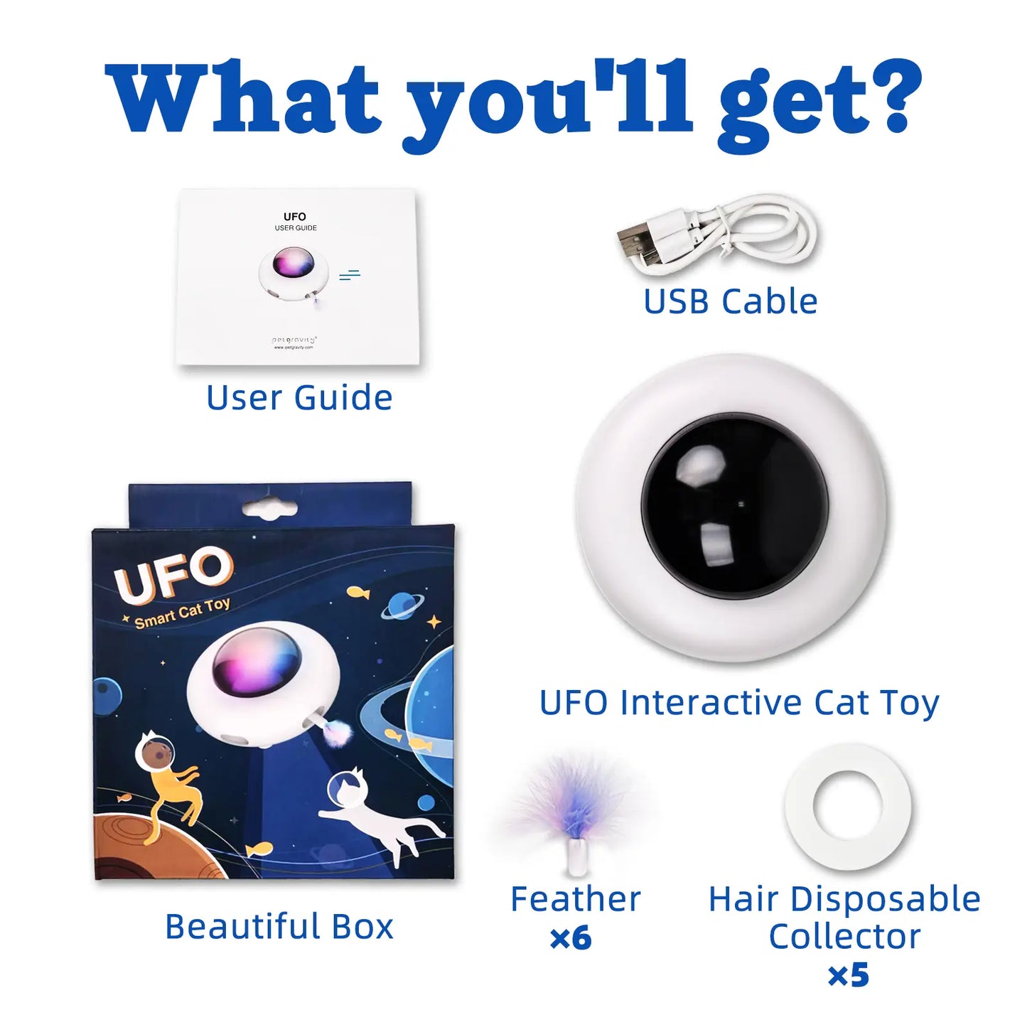 Interactive Cat Toys for Indoor Cats, Automatic Kitten Toys, Moving Feather Kicker, Fun Exercise & Hair Removal Toy, USB Rechargeable Cat Accessories Automatic Cat Toy Cat Toys Indoor Cats-Ufo