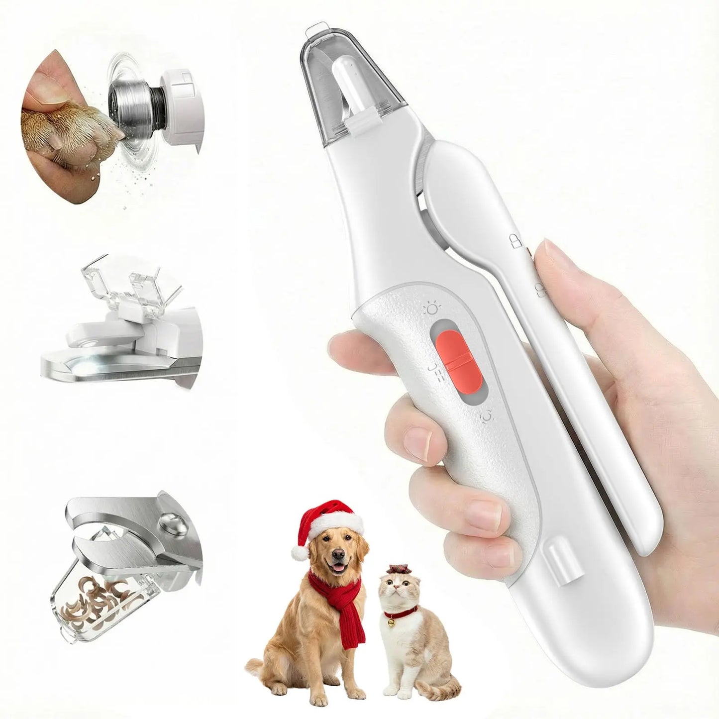 Catpick 2-In-1 Pet Nail Clipper and Grinder, Ultra Quiet Electric Grooming Tool with LED Light, Rechargeable for Dogs & Cats of All Sizes, Low-Noise Motor for Safe Trimming