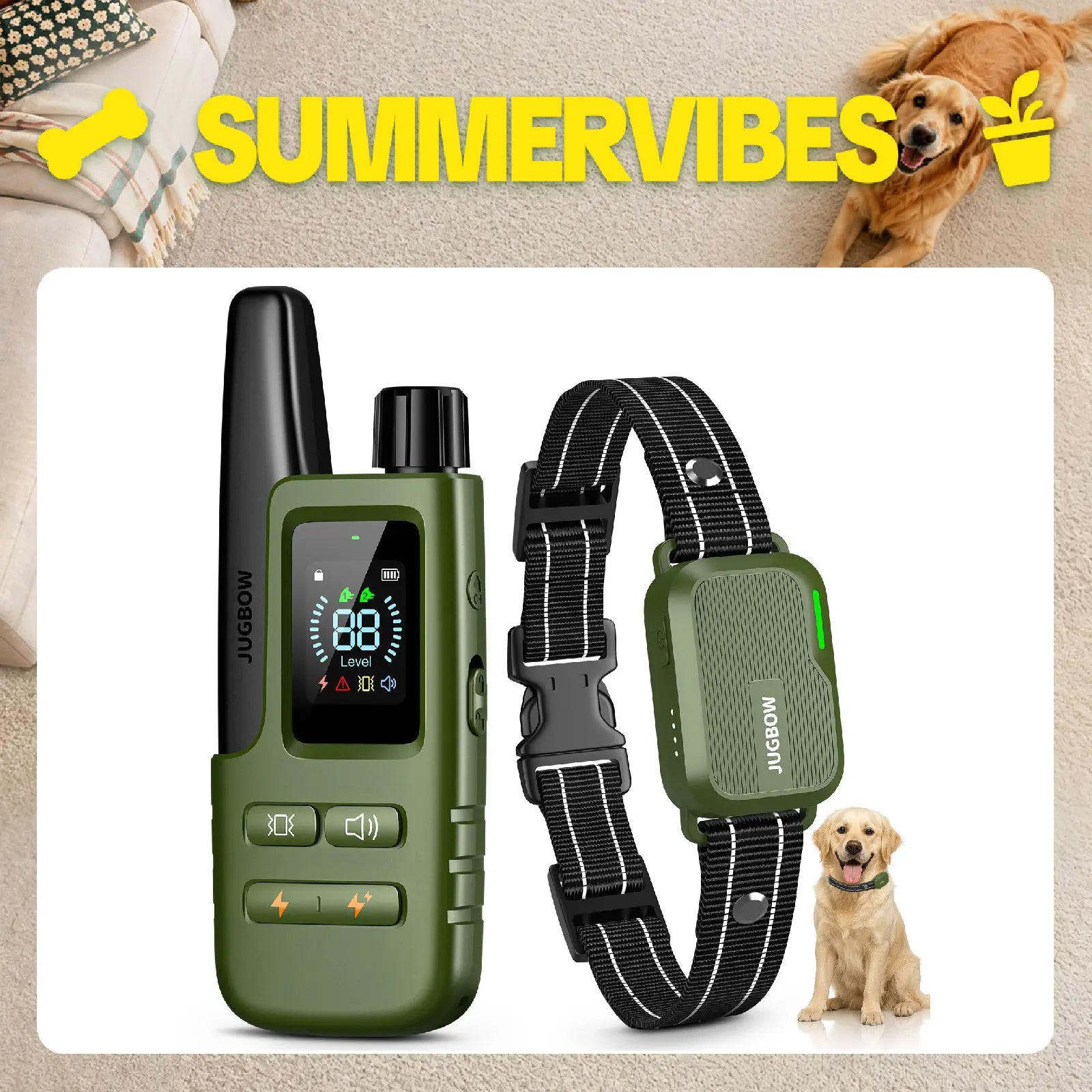 JUGBOW Dog Training Collar 4500FT Dog Training Behavior Aid, Remote IPX8 Waterproof with 4 Training Modes, Outdoor Rechargeable E-Collar DT61 #Summervibes #Petlovers