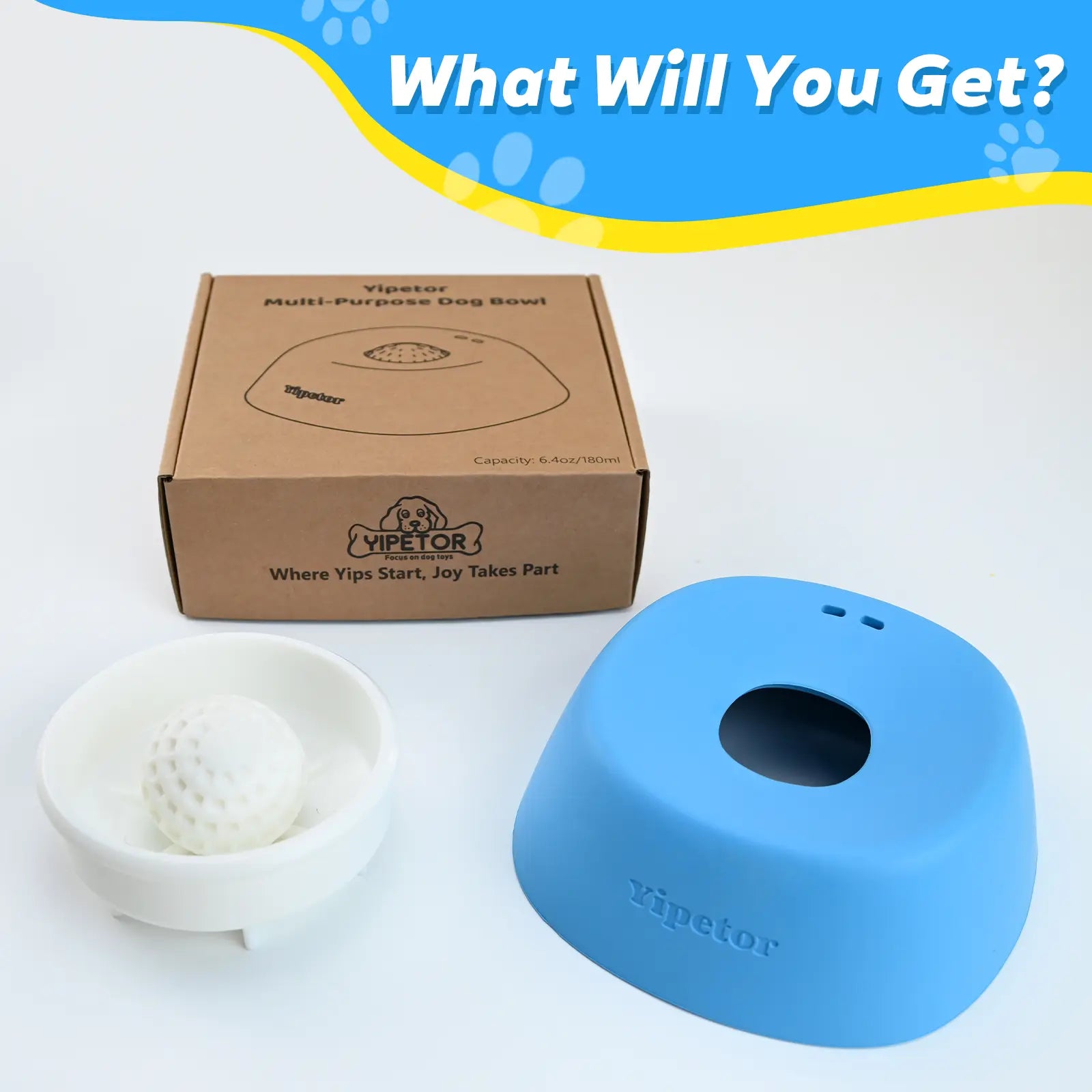 Yipetor Slow Feeder Dog Bowls for Liquid Treat, [Built-In Rolling Ball] No Spill Bone Broth Dog Licking Bowl, Multi-Purpose Puppy Yogurt Feeder Bowl for All Breeds Dietary Supplement/Post-Op Nutrition Feeding,#Summervibes #Petlovers