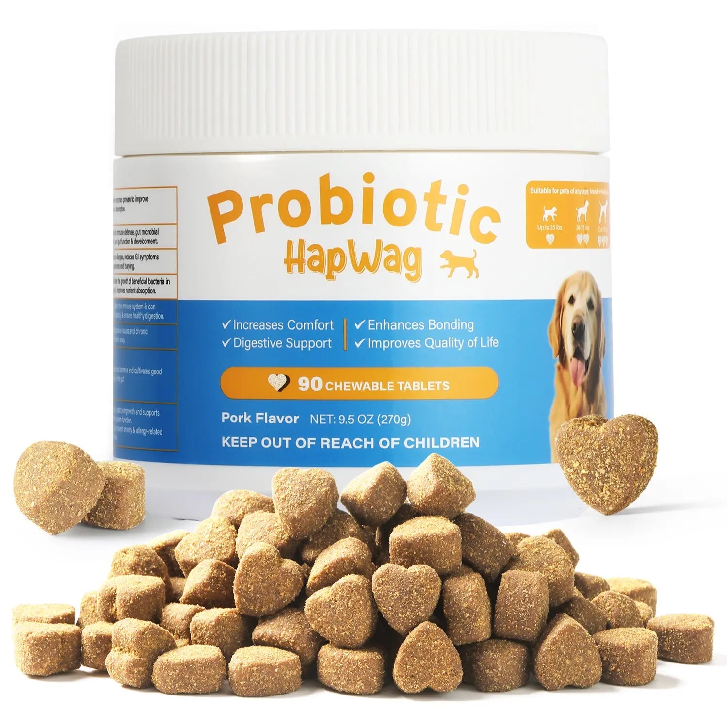 HAPWAG 8-In-1 Probiotics for Dogs - Pork Flavor Chewable Treats, Gut Health, Digestive & Immune Support, Premium-Quality Ingredients, 90 Count Canine Nutritional Supplement