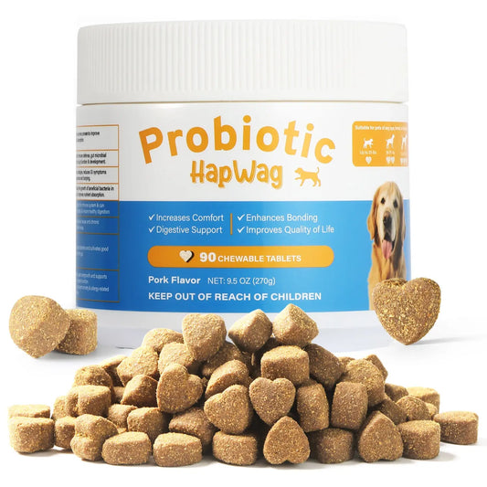HAPWAG 8-In-1 Probiotics for Dogs - Pork Flavor Chewable Treats, Gut Health, Digestive & Immune Support, Premium-Quality Ingredients, 90 Count Canine Nutritional Supplement